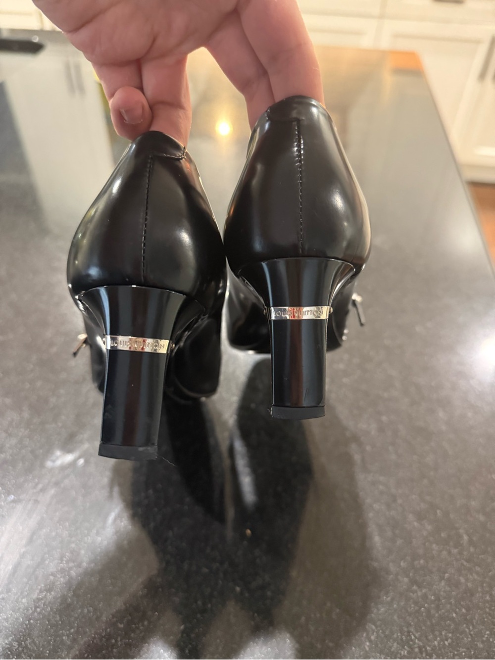 Louis Vuitton Black Leather Mary Jane Heels with Slim Strap - Picture 2 of 4